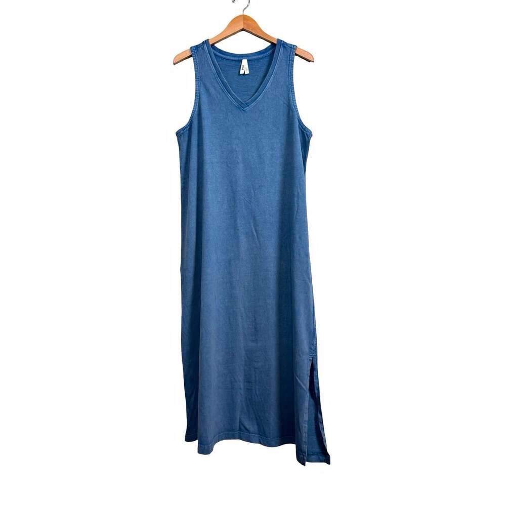 Pact Blue Solid Knit V-Neck Sleeveless Tank Midi Dress Pullover Women Size XL